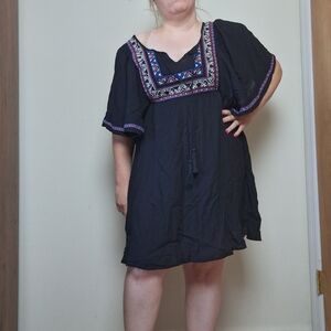 Flying Tomato Black Embroidered Mini Dress